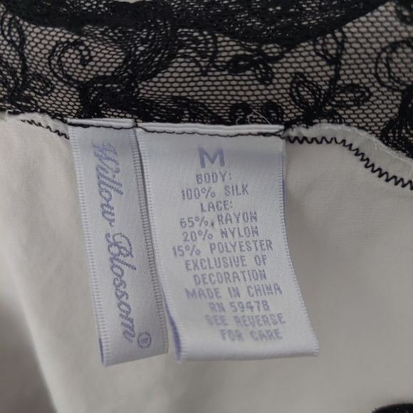 Willow Blossom Silk Grey Blouse with Black Lace Trim Size M - Picture 4 of 6